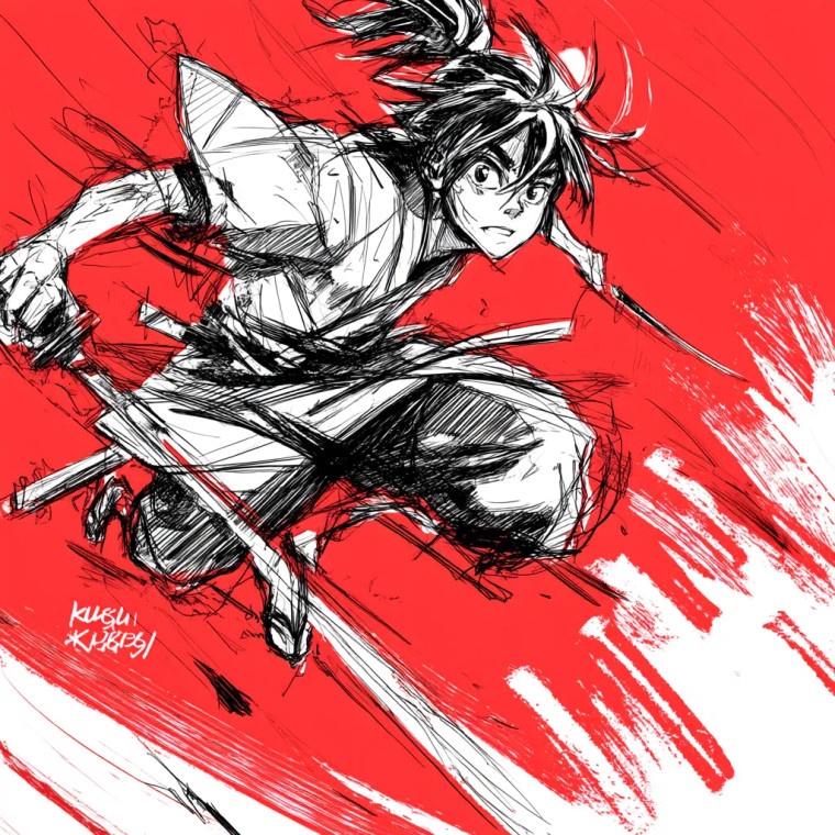 Anime Swordsman Sketch Vinyl Car Decal Sticker – Waterproof & UV-Resistant 8"