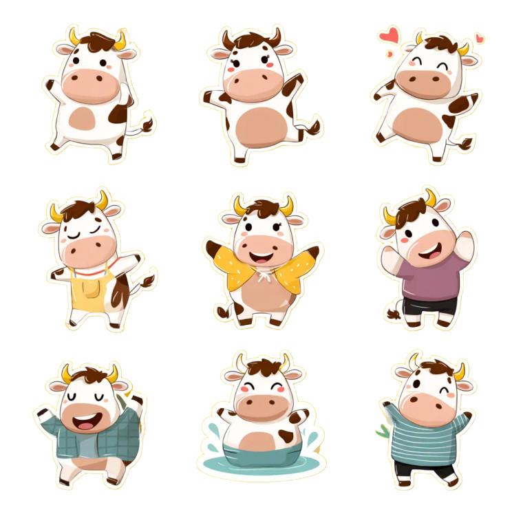 Cute Cow Characters Vinyl Car Decal Sticker – Waterproof & UV-Resistant 8"