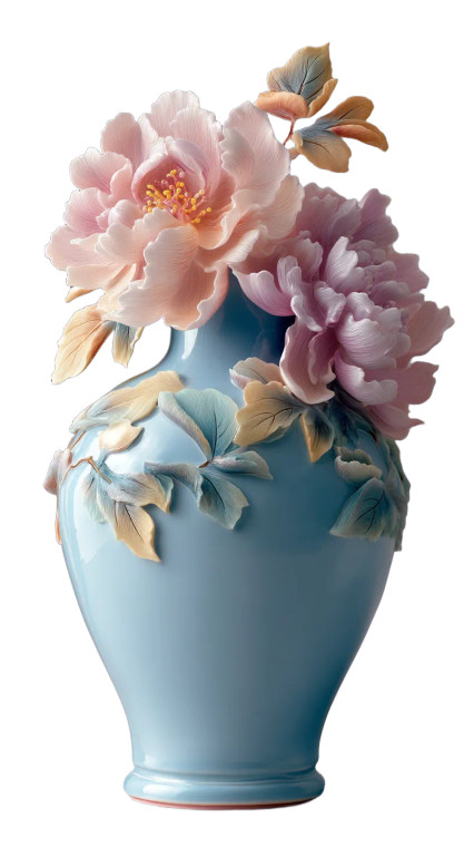 Cyan Peony Vase Vinyl Car Decal Sticker – Waterproof & UV-Resistant 8"