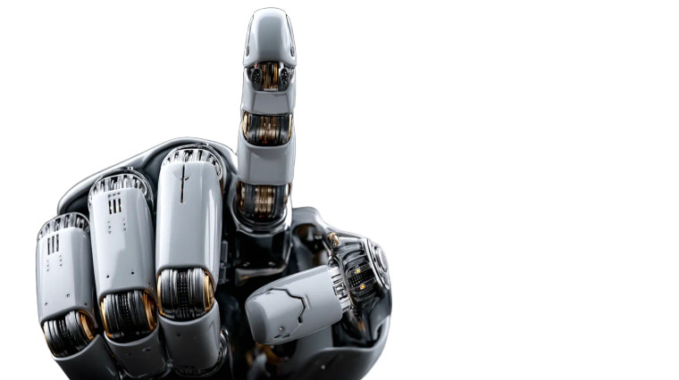 Defiant Robot Gesture Vinyl Car Decal Sticker – Waterproof & UV-Resistant 8"