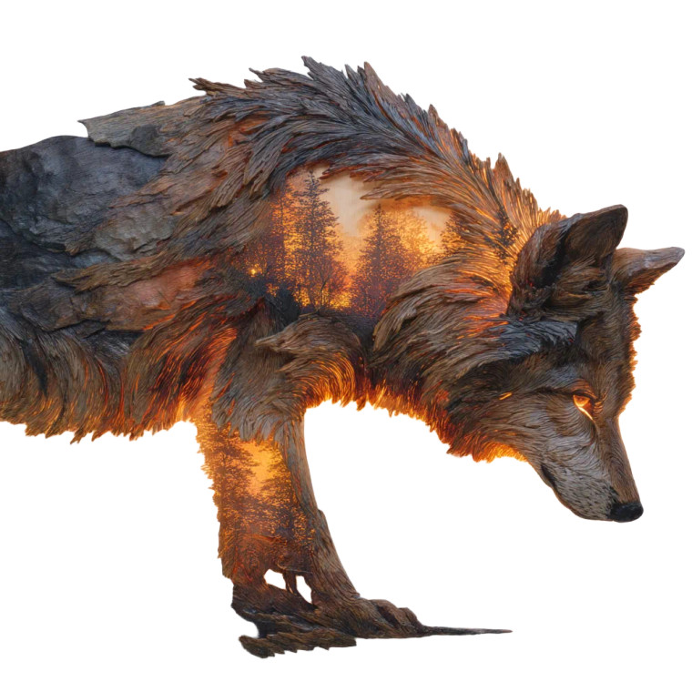 Wooden Wolf Sculpture Vinyl Car Decal Sticker – Waterproof & UV-Resistant 8"