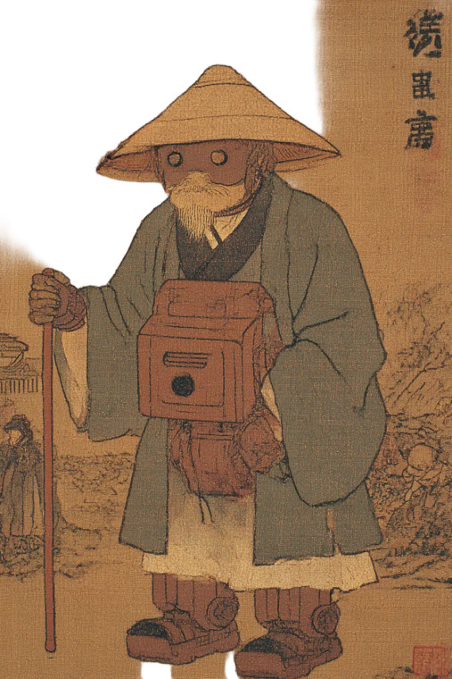 Bronze Robot Monk Vinyl Car Decal Sticker – Waterproof & UV-Resistant 8"