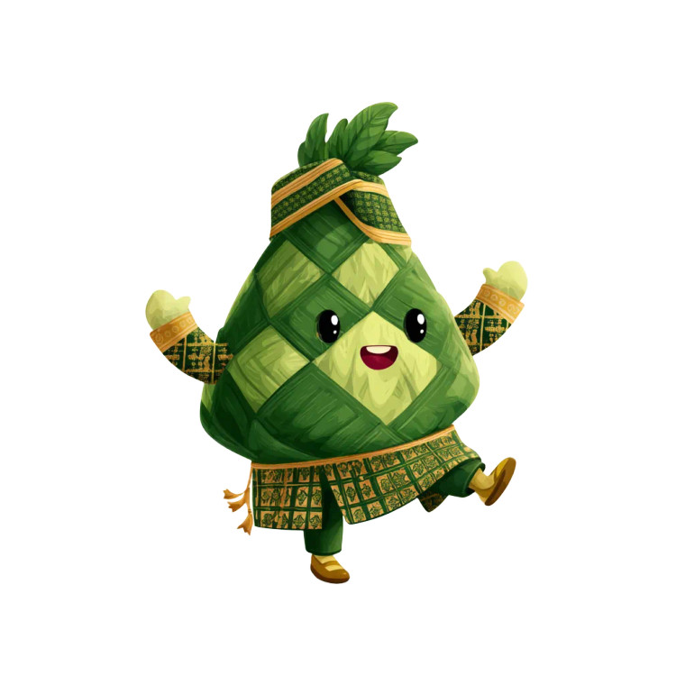 Happy Ketupat Mascot Vinyl Car Decal Sticker – Waterproof & UV-Resistant 8"