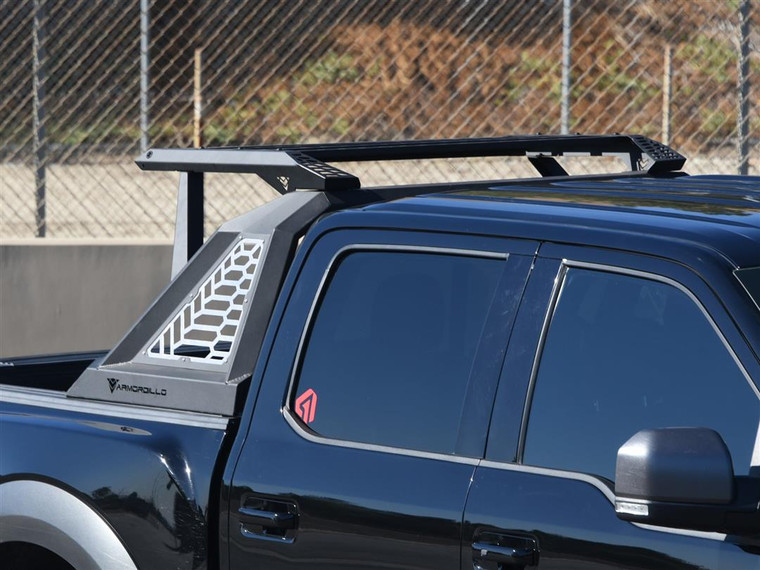 Armordillo Black Steel Truck Bed Bar | CRX Series Modular Style | Fits 4 Lights, Powder Coated, Removable Cargo Rack