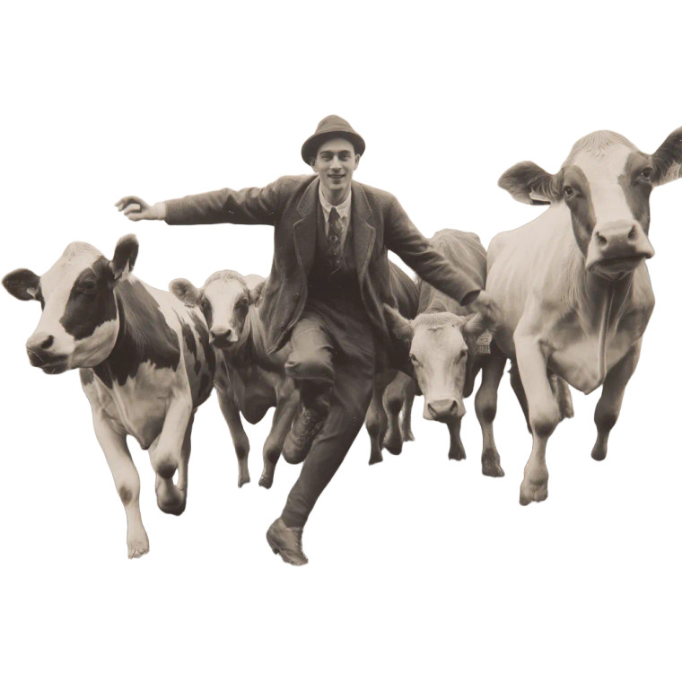 Dancing Cows Farmer Vinyl Car Decal Sticker – Waterproof & UV-Resistant 8"