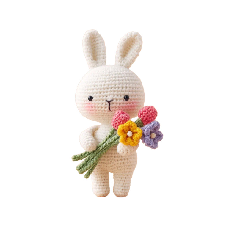 Crochet Rabbit Bouquet Vinyl Car Decal Sticker – Waterproof & UV-Resistant 8"