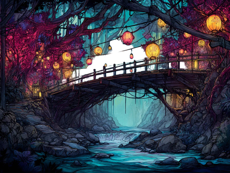 Mystical Forest Bridge Vinyl Car Decal Sticker – Waterproof & UV-Resistant 8"