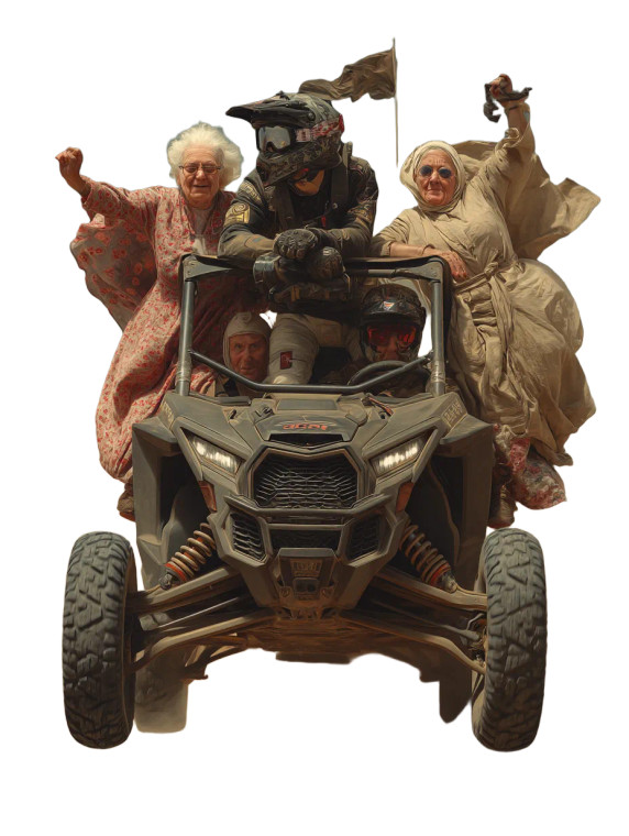 Sad Rider With Grannies Vinyl Car Decal Sticker – Waterproof & UV-Resistant 8"