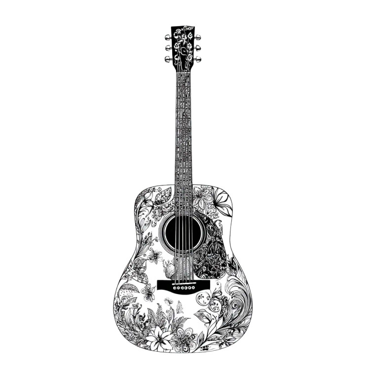 Floral Guitar Drawing Vinyl Car Decal Sticker – Waterproof & UV-Resistant 8"