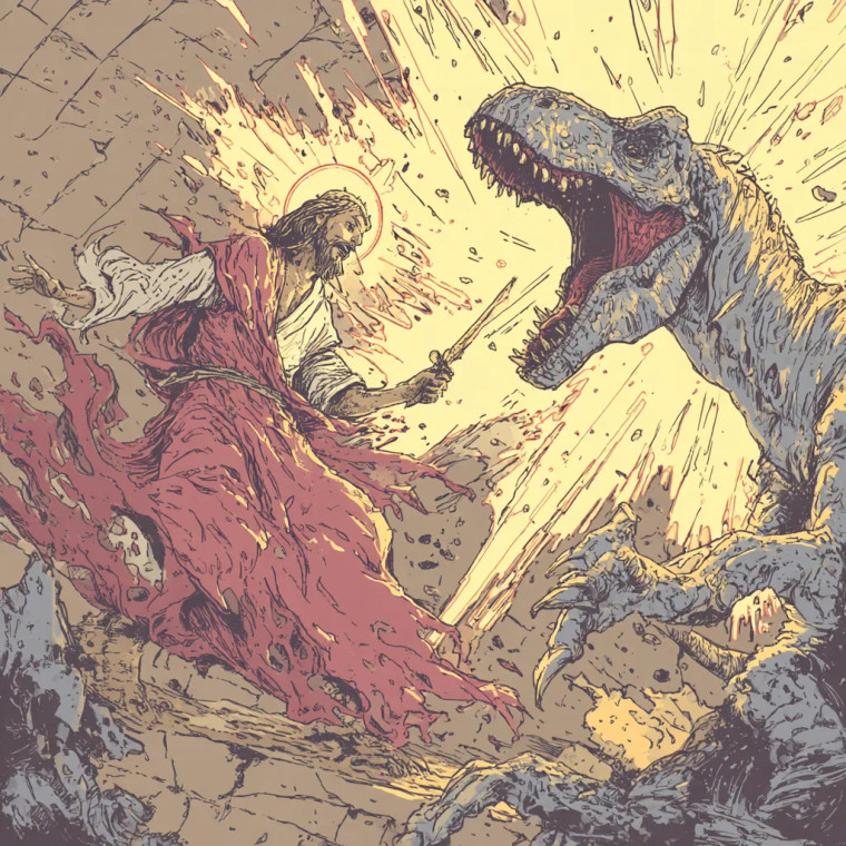Jesus Vs T-Rex Vinyl Car Decal Sticker – Waterproof & UV-Resistant 8"