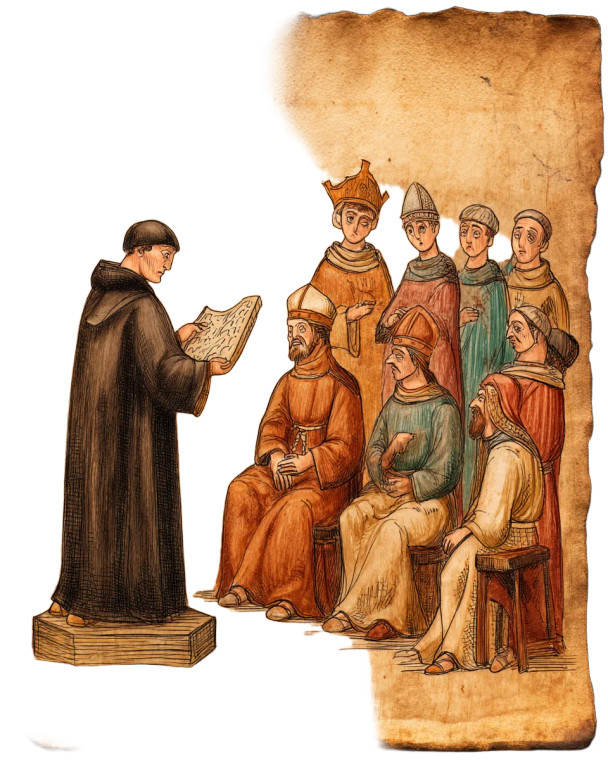 Monk Preaching To Nobles Vinyl Car Decal Sticker – Waterproof & UV-Resistant 8"