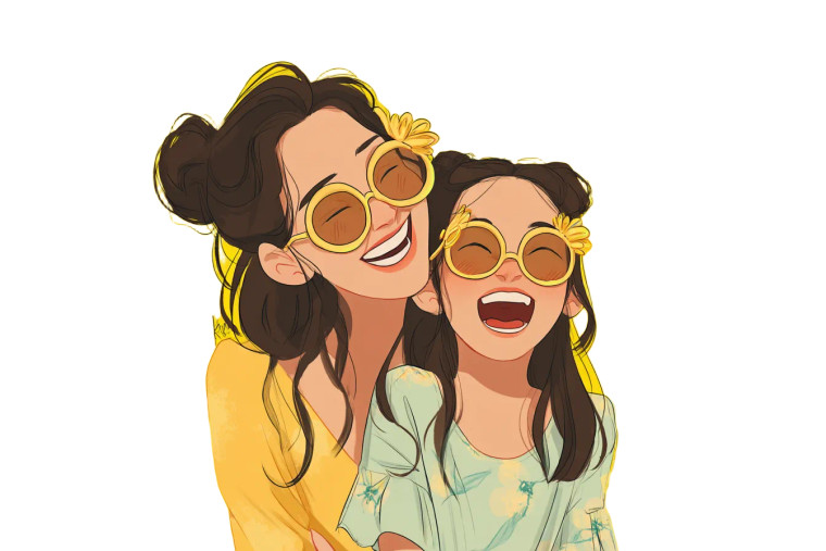 Mom And Daughter Cartoon Vinyl Car Decal Sticker – Waterproof & UV-Resistant 8"