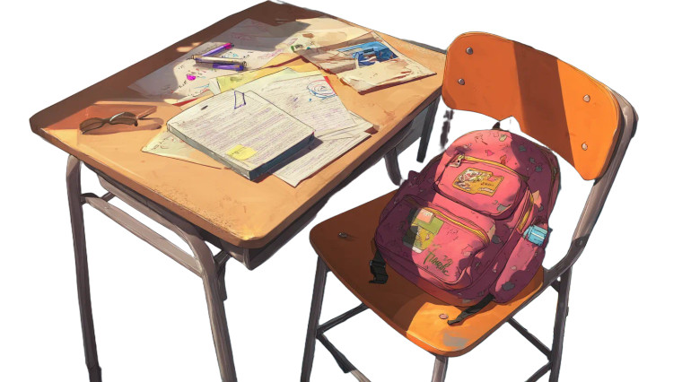 School Desk Scene Vinyl Car Decal Sticker – Waterproof & UV-Resistant 8"