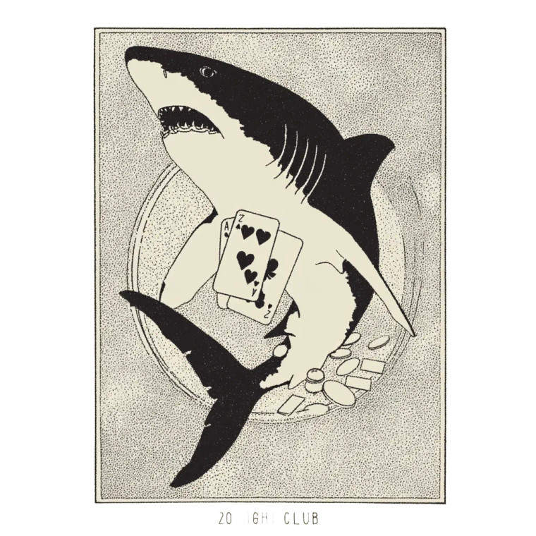 Shark Poker Tattoo Vinyl Car Decal Sticker – Waterproof & UV-Resistant 8"