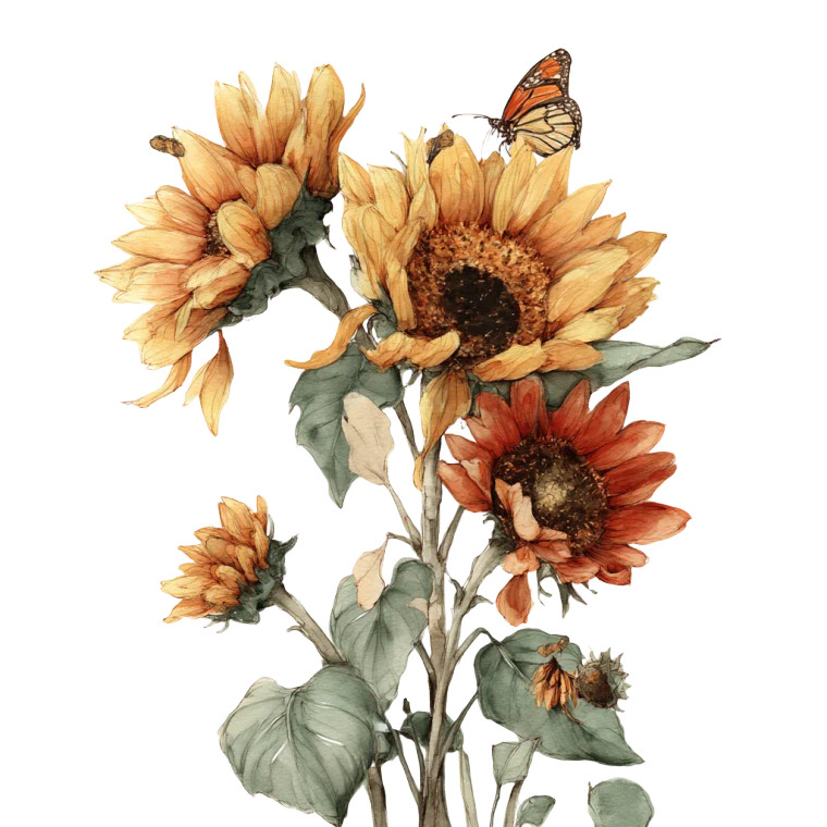 Sunflowers With Butterfly Vinyl Car Decal Sticker – Waterproof & UV-Resistant 8"