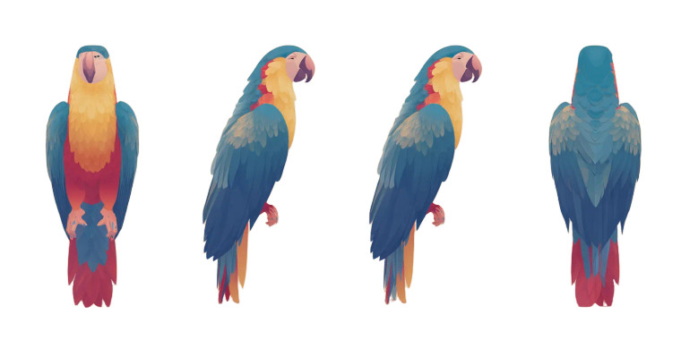 Stylized Macaw Turnaround Vinyl Car Decal Sticker – Waterproof & UV-Resistant 8"