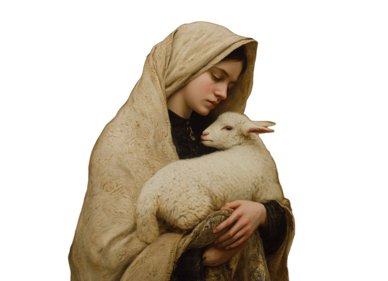 Woman With Lamb Vinyl Car Decal Sticker – Waterproof & UV-Resistant 8"