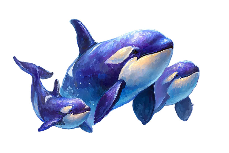 Orca Family Painting Vinyl Car Decal Sticker – Waterproof & UV-Resistant 8"