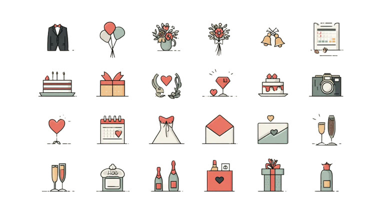 Wedding Icons Set Vinyl Car Decal Sticker – Waterproof & UV-Resistant 8"