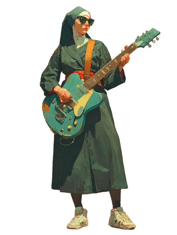 Electric Guitar Nun Vinyl Car Decal Sticker – Waterproof & UV-Resistant 8"