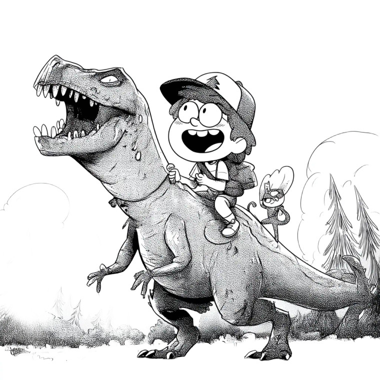 Boy Riding T-Rex Vinyl Car Decal Sticker – Waterproof & UV-Resistant 8"
