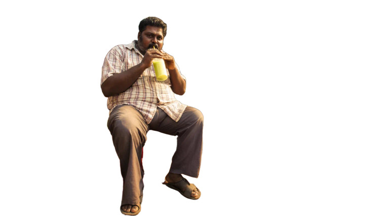 Obese Man Drinking Juice Vinyl Car Decal Sticker – Waterproof & UV-Resistant 8"