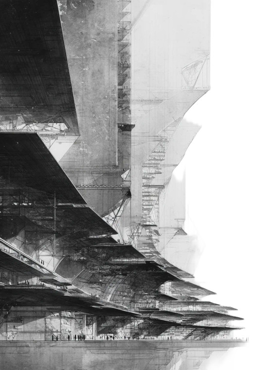 Futuristic Megastructure Section Vinyl Car Decal Sticker – Waterproof & UV-Resistant 8"