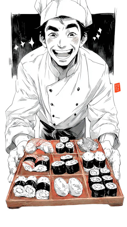 Manga Sushi Chef Vinyl Car Decal Sticker – Waterproof & UV-Resistant 8"