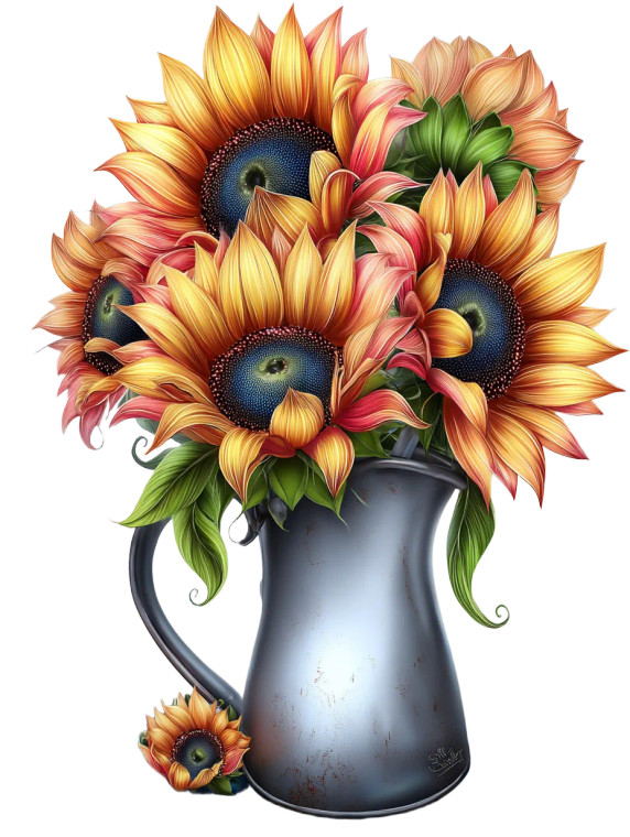 Sunflower Bouquet Jug Vinyl Car Decal Sticker – Waterproof & UV-Resistant 8"