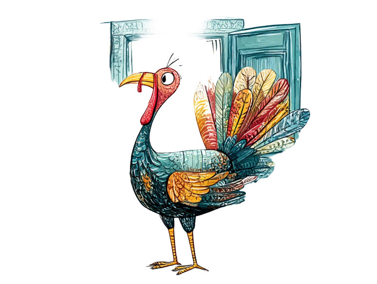 Whimsical Turkey Illustration Vinyl Car Decal Sticker – Waterproof & UV-Resistant 8"