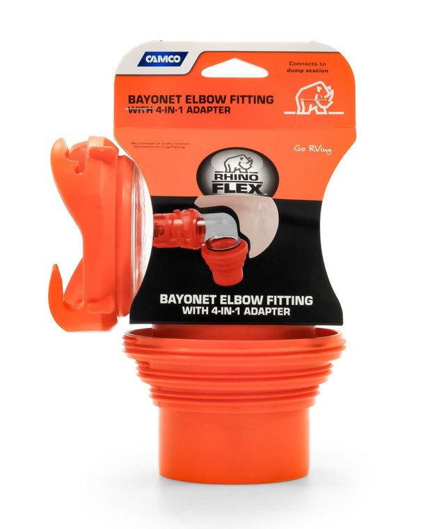 Camco RhinoFLEX Sewer Hose Connector | Secure Connection, Rotates 360˚ | 90° Elbow, Orange