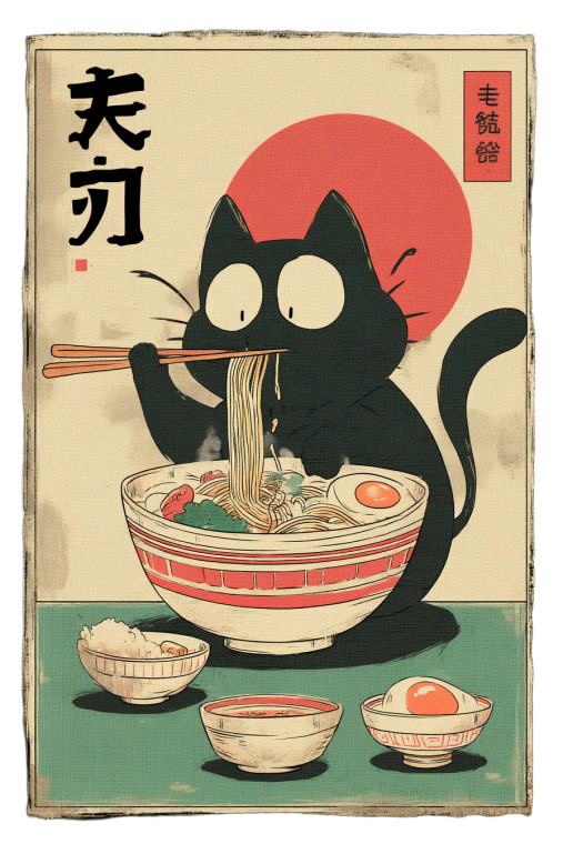 Kawaii Cat Ramen Vinyl Car Decal Sticker – Waterproof & UV-Resistant 8"