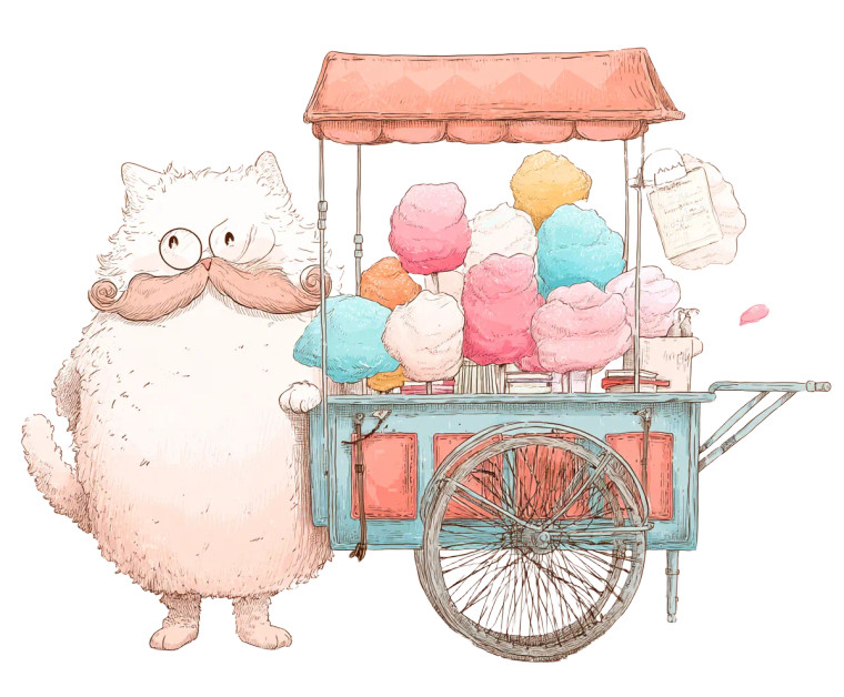 Cotton Candy Cat Vinyl Car Decal Sticker – Waterproof & UV-Resistant 8"