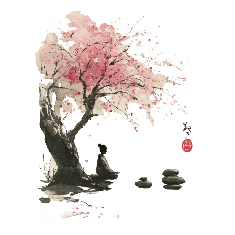 Meditating Beneath Blossoms Vinyl Car Decal Sticker – Waterproof & UV-Resistant 8"