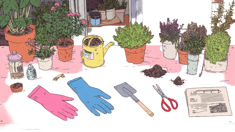 Gardening Tools Flat Lay Vinyl Car Decal Sticker – Waterproof & UV-Resistant 8"