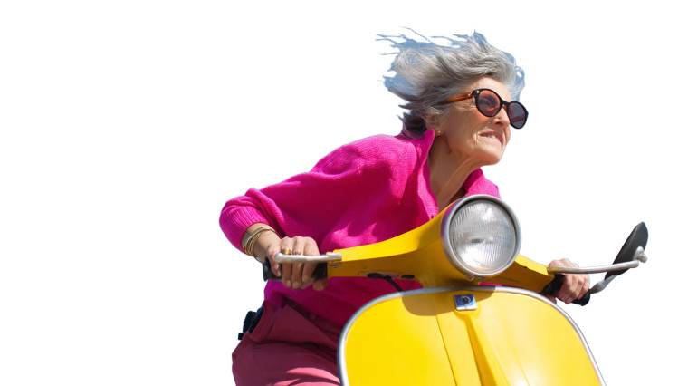 Older Woman On Vespa Vinyl Car Decal Sticker – Waterproof & UV-Resistant 8"