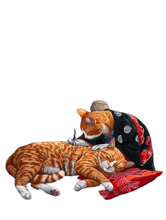 Tattooing Cats Scene Vinyl Car Decal Sticker – Waterproof & UV-Resistant 8"