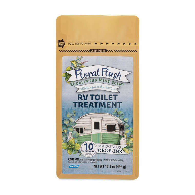Eliminate Odors & Break Down Waste with Camco Floral Flush Holding Tank Treatment | Eucalyptus Mint Scent | 40 Gallon Tank | Pack of 10 Pouches