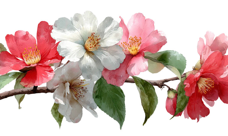 Camellia Flowers Branch Vinyl Car Decal Sticker – Waterproof & UV-Resistant 8"
