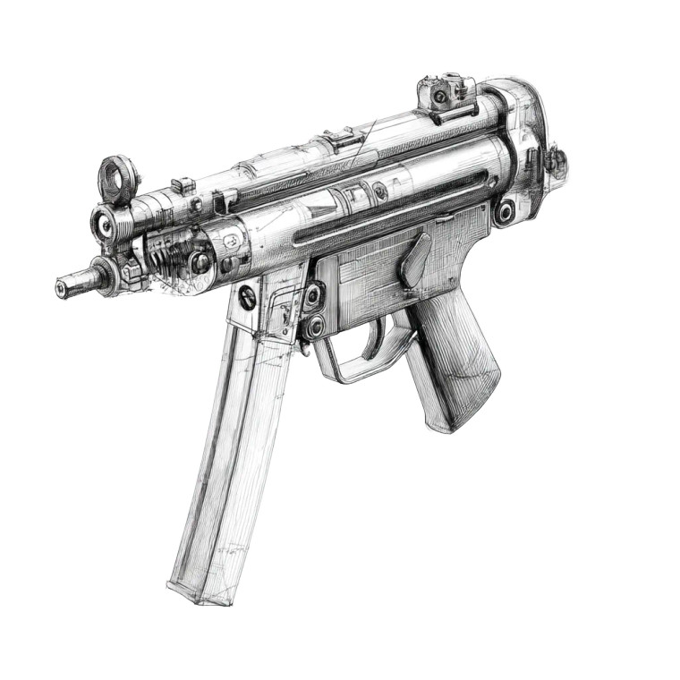 Mp5K Blueprint Vinyl Car Decal Sticker – Waterproof & UV-Resistant 8"