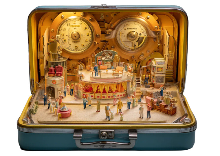 Miniature Time Machine Vinyl Car Decal Sticker – Waterproof & UV-Resistant 8"