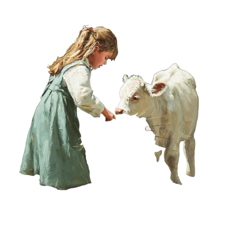 Girl Feeding Calf Vinyl Car Decal Sticker – Waterproof & UV-Resistant 8"