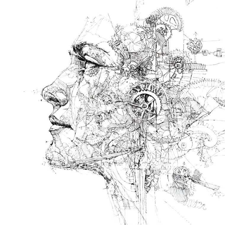 Mechanical Human Profile Vinyl Car Decal Sticker – Waterproof & UV-Resistant 8"