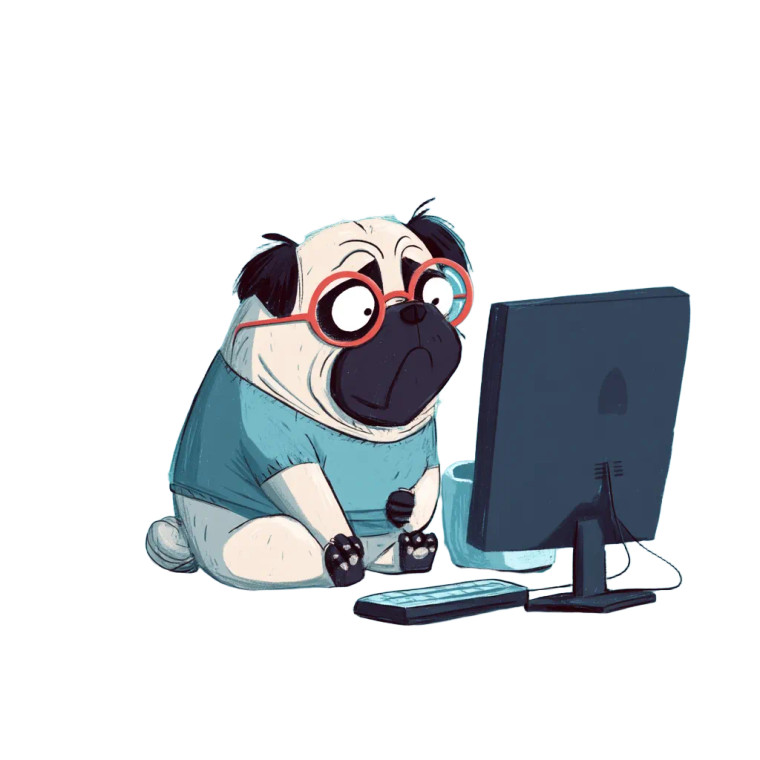 Pug On Computer V2 Vinyl Car Decal Sticker – Waterproof & UV-Resistant 8"