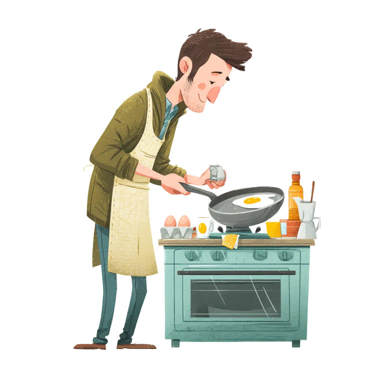 Man Cooking Breakfast Vinyl Car Decal Sticker – Waterproof & UV-Resistant 8"