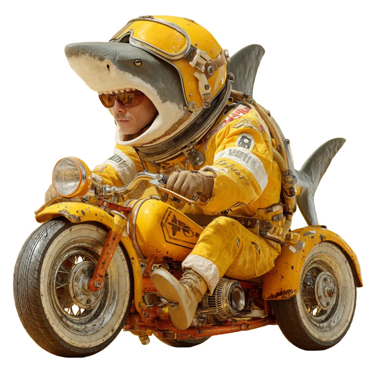 Shark On Tricycle Vinyl Car Decal Sticker – Waterproof & UV-Resistant 8"