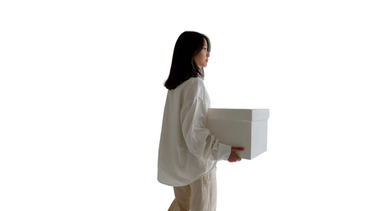Young Girl Holding Box Vinyl Car Decal Sticker – Waterproof & UV-Resistant 8"