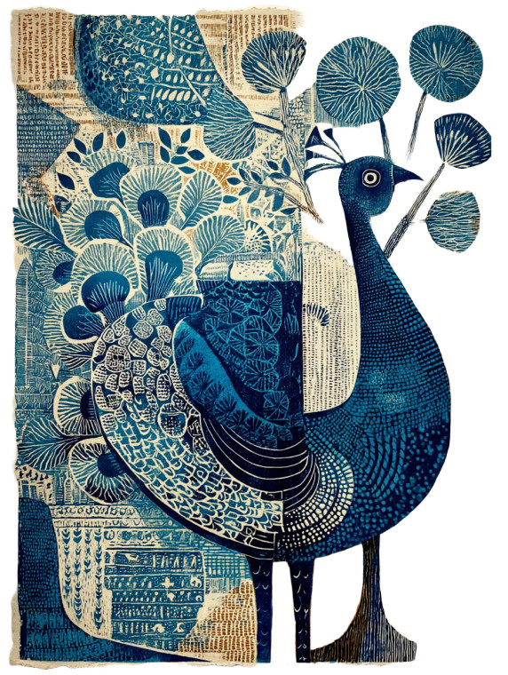 Peacock Linocut Vinyl Car Decal Sticker – Waterproof & UV-Resistant 8"