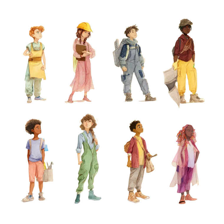 Diverse Children Drawing Vinyl Car Decal Sticker – Waterproof & UV-Resistant 8"