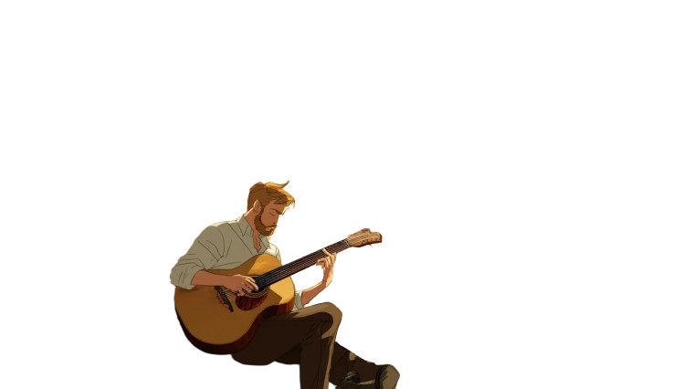 Guitarist In Courtyard Vinyl Car Decal Sticker – Waterproof & UV-Resistant 8"